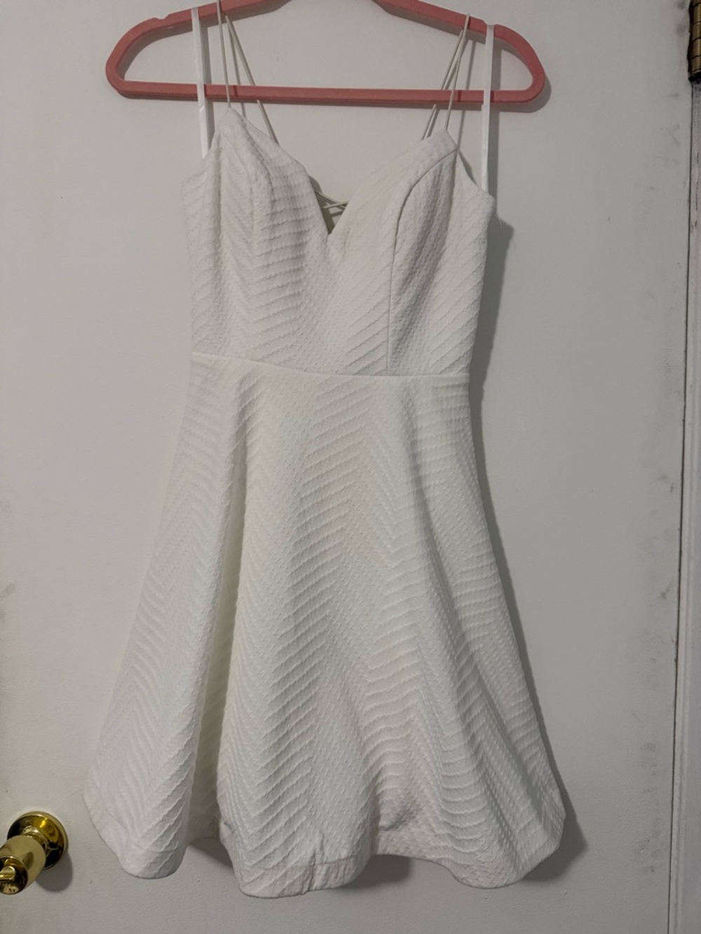 City Studio White Textured Fit & Flare Spaghetti Strap Mini Dress
